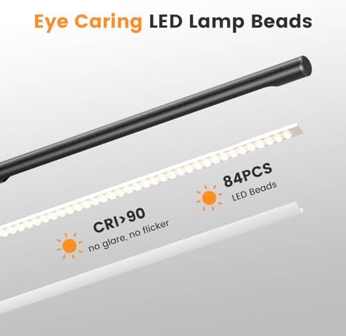 SIBRILLE Metal LED Desk Lamp, 16" Dimmable Desk Light with Base, 15W 1200LM, Adapter Included, Color & Brightness Adjustable, Modern Tall Table Lamp for Home Office Reading Study Task Laptop, Black