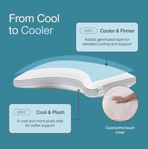 Coop Home Goods Cool+ Crescent Adjustable Pillow, Queen Size Plus Shaped Memory Foam Pillows with Cooling Gel, Neck Support, Back or Side Sleeper Pillow, CertiPUR US/GREENGUARD Gold