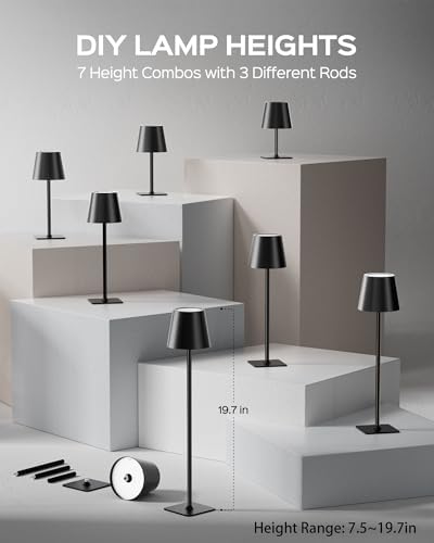 JACKYLED Cordless Table Lamps Rechargeable, 3 Height, 5000 Capacity