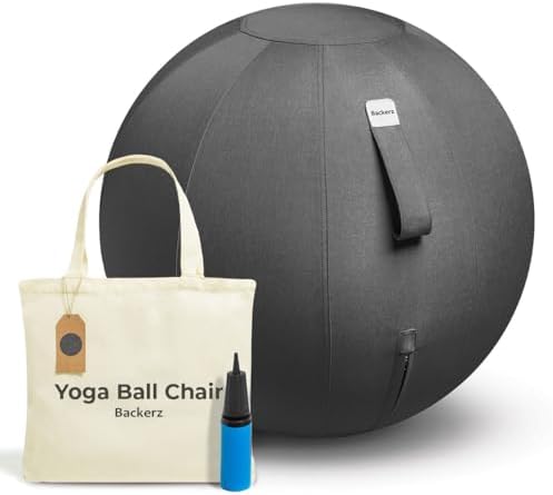 Backerz Balance Ball Chair for Office & Home - Ergonomic Exercise Ball for Posture & Back Pain Relief, Yoga Ball Chair - Sitting Ball with Washable Linen Cover