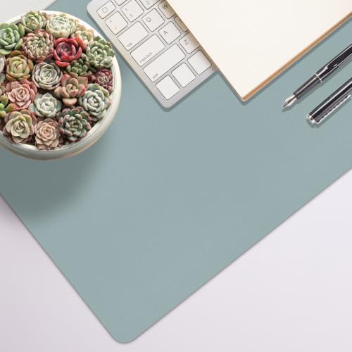 Leather Desk Pad Mat, Mist Blue Desk Mat, 31.5" x 15.7"