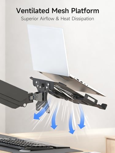 Suptek TP0071 Laptop Tray Adjustable 13 to 18 Inch VESA Arm Mount Tray for Monitor Arms and Stands, Fits 75x75/100x100 mm VESA Mount Holes, Supports Weight Up to 22lbs, Matte Black