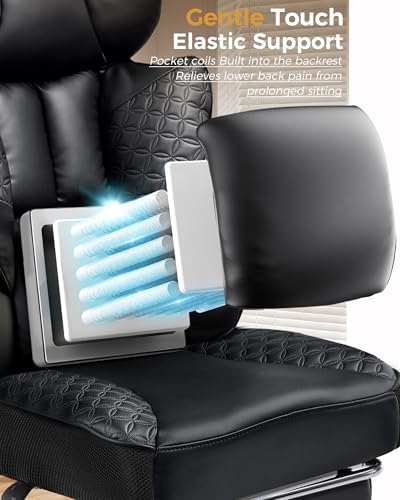 COMHOMA Big and Tall Office Chair Heavy Duty Gaming Chair with Deluxe Embossing Leather High Back Wider Ergonomic Computer Chair with Foot Rest 145°Reclining Pocket Spring Lumbar Support