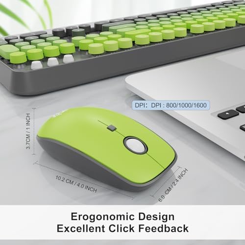 Lime Green Wireless Keyboard and Mouse Combo,Cute Round Keys,for PC Laptop
