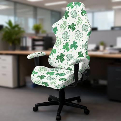 Shamrock Spot Print Gaming Chair Cover with Armrest Covers Washable Non Slip Furniture Protector Stretch Breathable Computer Chair Slipcover