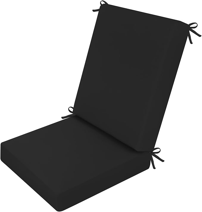 idee-home Outdoor Dining Chair Cushion, Patio Seat Cushion High Back Waterproof Seat Pads with Removable Cover, Indoor Chair Pads Deep, Black