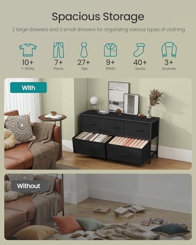 SONGMICS Dresser for Bedroom, Wide Dresser with 5 Fabric Drawers
