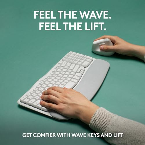 Logitech Wave Keys & Lift Vertical Mouse - Ergonomic Bundle — Wireless Keyboard with Cushioned Palm Rest & Vertical Wireless Mouse - Easy-Switch, Bluetooth, for Multi-OS, Windows/Mac - Off White
