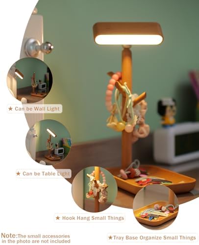 Cordless Table Lamp, Rechargeable Wooden Lamp with Organizer Tray
