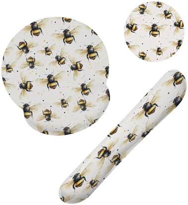 Cute Bee Mouse Pad with Wrist Rest Set, 3-in-1 Wrist Support Mousepad Set, Gaming Mat Pad with Anti-Skid Base,Ergonomic Memory Foam Mouse Pad Set for Women, Office, Typing, Gaming