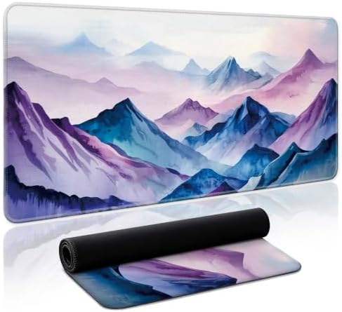 Aesthetic Desk Mat, Cute Distant Peaks Desk Pad Protector for Work & Decor, 35.4" x 15.7", Pretty Non-Slip Extended Mouse Pad for Office or Home