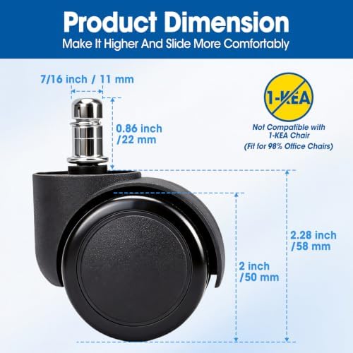 2 Inch Office Chair Wheels, Premium Set of 15 Roller Wheels Heavy Duty Casters, Chair Wheels Replacement for Most Floors, Easy to Install (Not for IKEA)