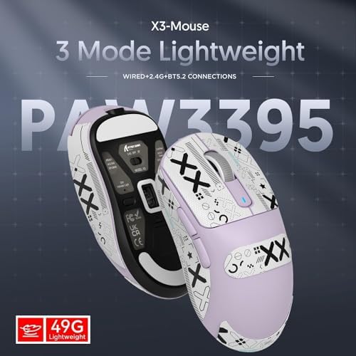 ATTACK SHARK X3 49g Ultra-Lightweight Wireless Gaming Mouse, Purple&Tape