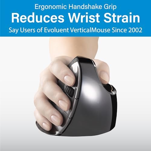 Evoluent – Inventor of The Vertical Mouse – VMDMW Ergonomic Vertical Mouse Right Hand Med USB Wireless, Sculpted for Comfort, Reduces Wrist Strain, 4 Speeds, 6 Customizable Buttons in Windows