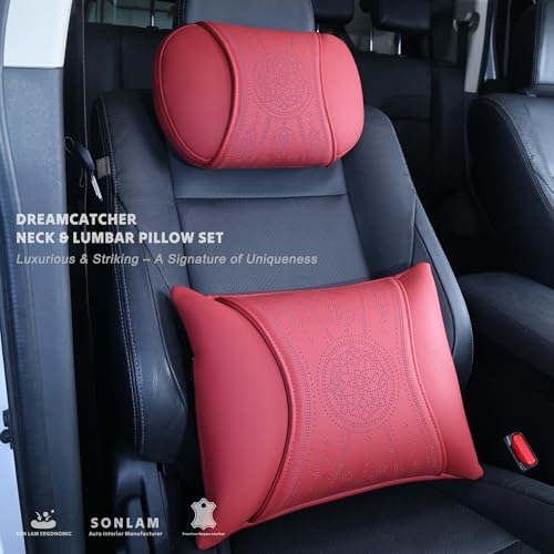 Neck & Back Support Pillow Set for Car & Office Chair - Prosperity & Luck Dreamcatcher - Orthopedic Lumbar & Cervical Pillow for Pain Relief &Posture Correction (Neck & Back Pillows (Red))