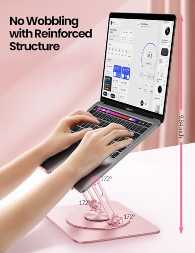 Vaydeer Adjustable Laptop Stand for Desk,Computer Stand Riser with 360° Free Rotation Base and Foldable Design Ergonomic Laptop Riser Fits for MacBook,Dell, HP and More 10-15.6” Laptops (Pink)