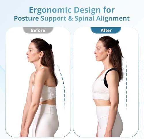 Adjustable Posture Corrector for Men & Women – Upper & Mid Back Brace for Posture Alignment – Relieves Neck, Shoulder & Clavicle Pain – Lightweight, Breathable & Invisible Under Clothing（Chest Size 30”-43”）