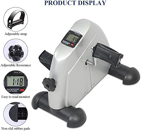 Under Desk Bike Pedal Exerciser for Legs and Arms, Portable Mini Exercise Peddler Adjustable Resistance Multifunctional LCD Display (Silver)