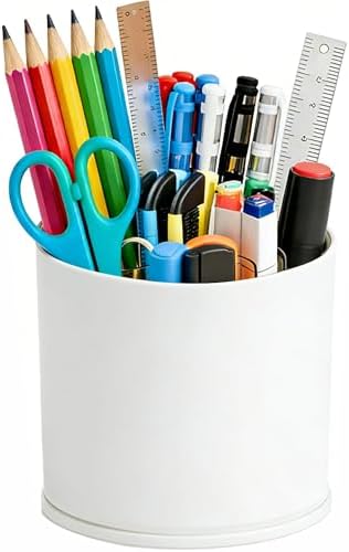 Yieach 360 Rotating Acrylic White Pen Holders and Pencil Cups for Desk,Small Cute Desk Organizers Accessories and Makeup Brush Holder,Spinning Pencil Caddy School Supplies Organizer for Teacher,1PCS