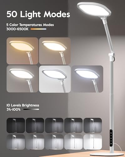 LitONES Tall LED Desk Lamps Home Office, Edge-Lit Eye-Care, 50 Light Modes
