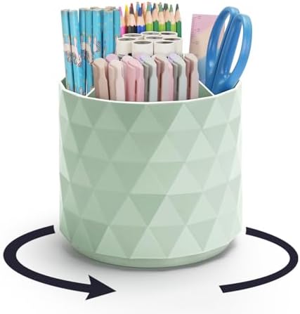 minimaliving Desk Organizer,Sparkling Diamond-like Pen Holder for Desk 360°Rotating Office Accessories,Pencil Cup with 5 Compartments Storage Box Caddy for Office,School,Home,Art Supply(Green)