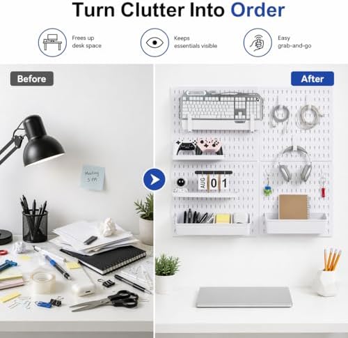 Colville White Pegboard Wall Organizer Kit, 4 Pcs 12 x 12 in ABS Plastic