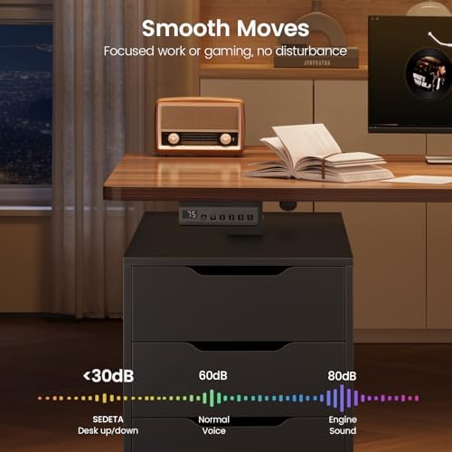 SEDETA Electric Standing Desk with 6 Drawers, 55" Adjustable Stand up Desk with Storage, Computer Desks with Power Outlets for Home Office, Black
