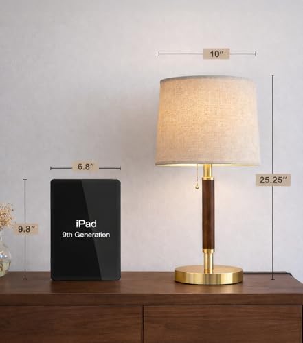 JOOFO Mid Century Wood Table Lamp with Pull Chain, Bedside Lamp.