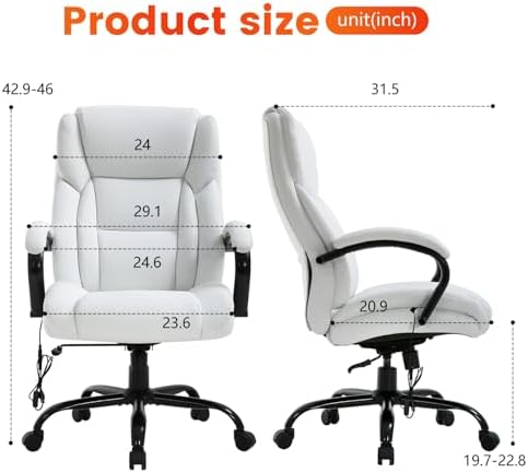 Office Chair Desk Chair Computer Chair with Lumbar Support Headrest Armrest Swivel Rolling PU Leather Task Big and Tall 500lb Wide Seat Massage Ergonomic Chair Adjustable for Adults Women(Cream)