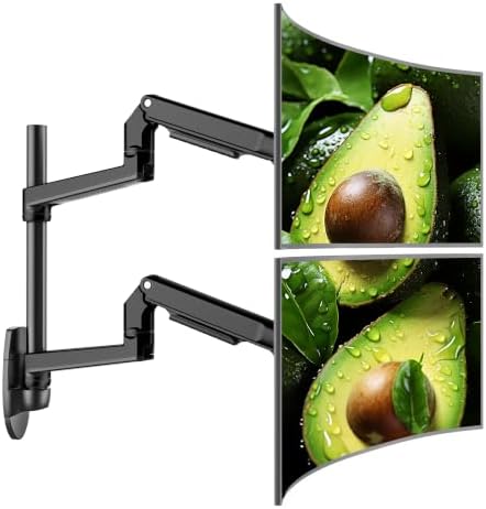 Ergounion Dual Monitor Wall Mount for Flat or Curved Screens up to 38" Within 25 lbs, Adjustable Monitor Arm with Cable Management, VESA 75x75/100x100mm Monitor Mount for 2 Monitors, Black