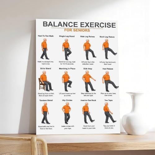 Balance Exercises for Seniors Senior Balance Exercise Chart for Adults Chair Exercise Charts Canvas Poster Bedroom Decor Room Decor Unframe 12x18inch