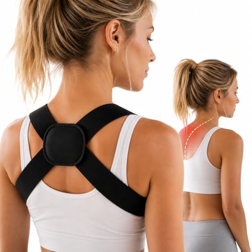 Slim Lightweight Posture Corrector for Men & Women – Invisible Upper Back Support Brace for All-Day Wear – Comfortable Under Clothing – Black (Large)