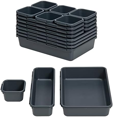 BYCY 18 Pcs Drawer Organizers Trays Set for Office Bathroom Dresser Interlocking Dividers Storage Bins Pack (18 Pieces Set)