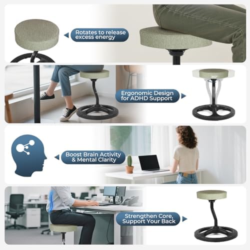 ADHD Chair for Kids, Yoga Chairs for Adults, Wobble Stool Active Flexible Seating Desk Chair with Non-Slip Base and Washable Seat Cover for Stability, Balance, Yoga, Office, School, Classroom