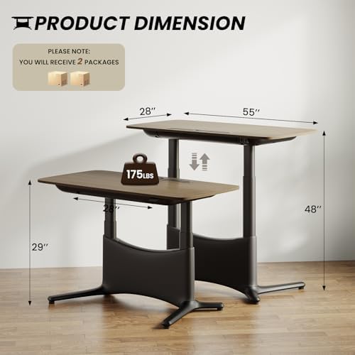 COLAMY Electric Adjustable Standing Desk – 48 x 28 Inch Sit Stand Desk with Drawer & Cable Management, Dual Motor Lift System, Ergonomic Footrest, Home Office Table (MFC Desktop, Walnut + Black)