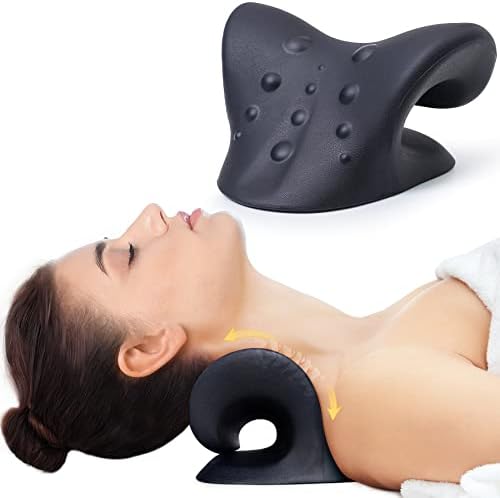 Cozyhealth Neck Stretcher for Neck Pain Relief, Neck and Shoulder Relaxer Cervical Traction Device Pillow for TMJ Pain Relief and Muscle Relax, Cervical Spine Alignment Chiropractic Pillow (Black)