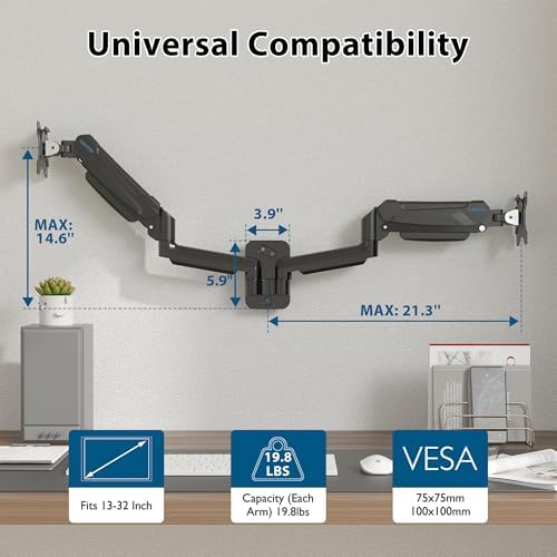 BONTEC Dual Monitor Wall Mount for 13-32 Inch Screens, VESA 75x75/100x100mm