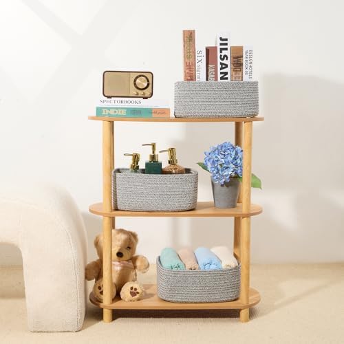 MiniArk Small Storage Baskets for Organizing | Closet Organizer Bins | Shelf Toy Basket | Woven Rope Baskets | Cube Decorative Box | Shallow Basket | 11.5x7.5x4.7” | 4 Packs Mixed Grey