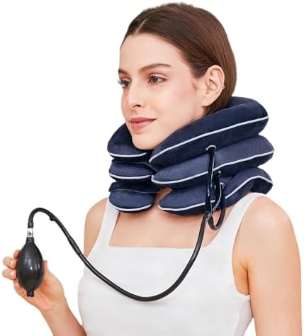 Neck Stretcher for Pain Relief, Adjustable Inflatable Cervical Traction Device, Neck Brace for Home Use, Supports Neck Decompression & Spine Alignment，Gifts for Women (Sky Blue)