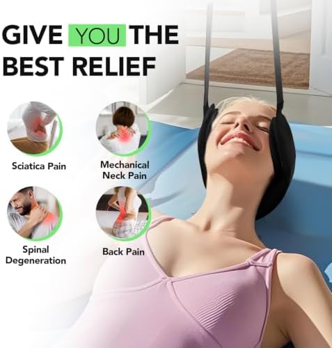 WEEOATAR Adjustable Neck Traction Stretcher Strap for Pinched Nerves, Portable and Easy to Use with Release Buckle, Neck Decompression Device Without Ear Holes for Indoors or Outdoors (Black 1)