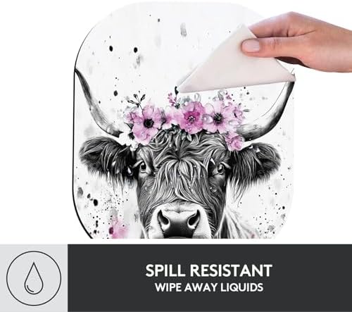 Small Mouse Pad，Mini Mouse Pad 6 x 7 Inch，for Laptop Keyboard Tray Wireless Mouse Home Office Travel，with Non-Slip Rubber Base, Waterproof Mouse Mat，Highland Cow Flower Crown