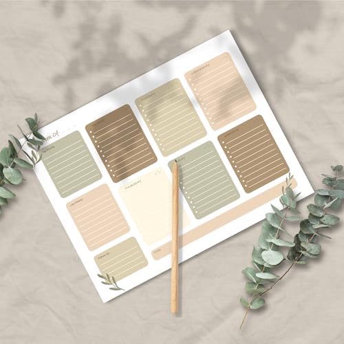 BLU MONACO | Earth Tones Weekly To-Do Notepad | 52-Sheet Tear-Off Weekly Planner with Goals & Priorities | Natural Desk Organizer with Calendar Layout