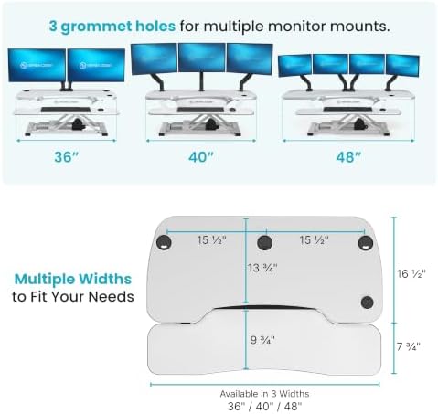 VERSADESK PowerPro 40 Inch Electric Standing Desk Converter – Push-Button Height Adjustable Sit to Stand Desk Riser for Triple Monitors & Laptop – Motorized Desktop Workstation with Wide Keyboard Tray