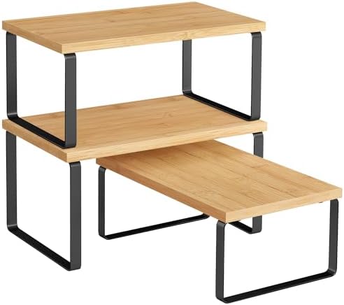 SONGMICS Cabinet Organizer Shelf, Set of 3 Spice Rack, Kitchen Storage
