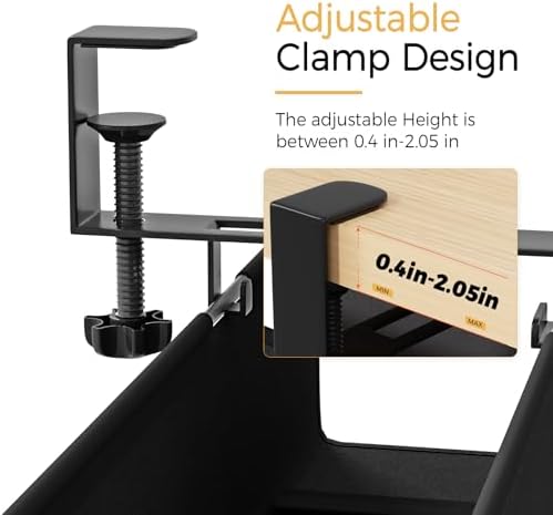 Under Desk Cable Management Tray 39.7" - No Drill Computer Wire Organizer Cable Tray, Cord Hider Clamp Mount with 16X Cable Ties PC Cables Management Cord Holder for Office/Home (Upgrade Fabric,Black)
