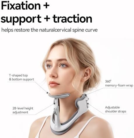Posture Corrector for Neck & Cervical Spine Alignment - 360° Adjustable Neck Collar with 28 Levels, Memory Foam Support for Pain Relief, Tech Neck, Hump & Forward Head Posture (Gray, X-Large)