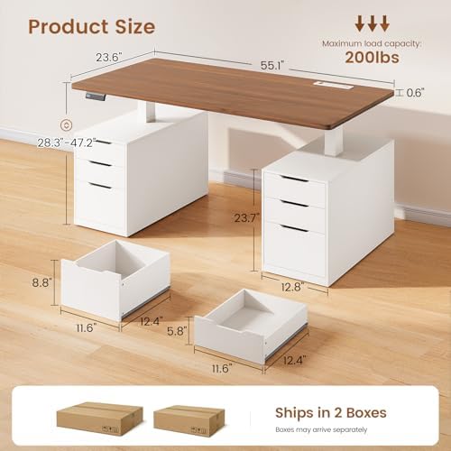 SEDETA 55" Electric Standing Desk with 6 Drawers, Adjustable Stand up Desk with Storage, Computer Desks with Power Outlets for Home Office, White