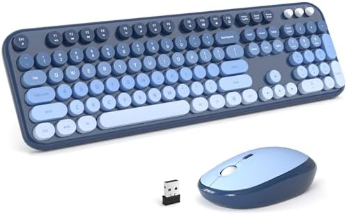 MOFII Wireless Keyboard and Mouse Combo, Full Size 2.4G Retro Round Computer Keyboard and Mouse Set, Plug and Play, for Windows, Computer, Desktop, PC, Notebook - (Sea Blue Gradient)