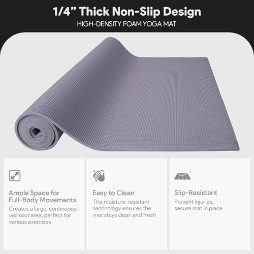 Fitvids All Purpose 1/4-Inch High Density Anti-Tear Exercise Yoga Mat with Carrying Strap with Optional Yoga Blocks, Multiple Colors