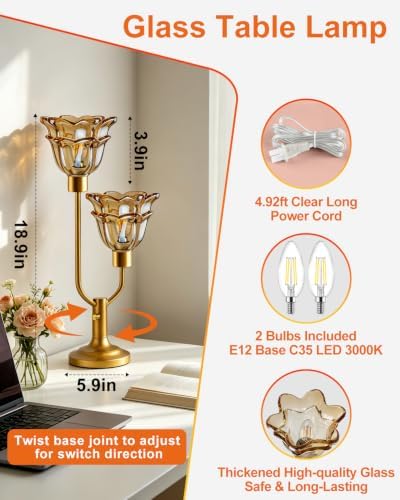 Lightdot Mid Century Modern Flower Gold Table Lamp Vintage Dimmable Gift